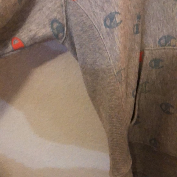Champion Hoodie Sweatshirt M Gray Reverse Weave All Over Print Logo Y2K Vintage - Picture 4 of 5